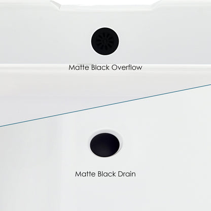 Kerta 67" x 29" Acrylic Clawfoot Soaking Bathtub in Glossy White with Matte Black Drain and Overflow