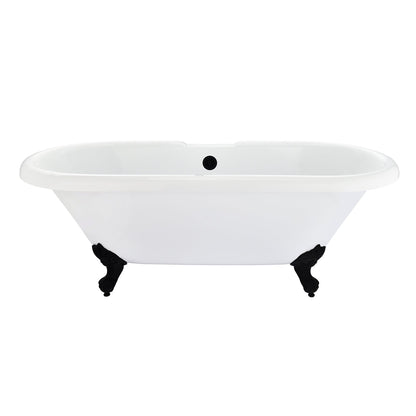 Kerta 67" x 29" Acrylic Clawfoot Soaking Bathtub in Glossy White with Matte Black Drain and Overflow