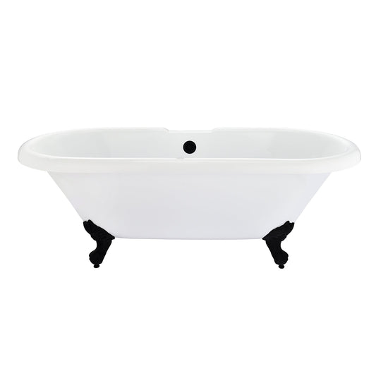 Kerta 67" x 29" Acrylic Clawfoot Soaking Bathtub in Glossy White with Matte Black Drain and Overflow