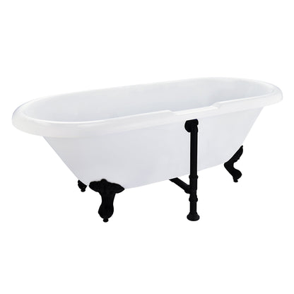 Kerta 67" x 29" Acrylic Clawfoot Soaking Bathtub in Glossy White with Matte Black Drain and Overflow