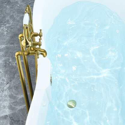 Porva 69" x 29" Acrylic Clawfoot Soaking Bathtub in Glossy Black with Brushed Brass Drain and Overflow