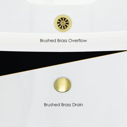 Porva 69" x 29" Acrylic Clawfoot Soaking Bathtub in Glossy Black with Brushed Brass Drain and Overflow