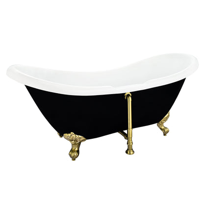 Porva 69" x 29" Acrylic Clawfoot Soaking Bathtub in Glossy Black with Brushed Brass Drain and Overflow
