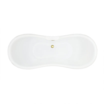 Porva 69" x 29" Acrylic Clawfoot Soaking Bathtub in Glossy Black with Brushed Brass Drain and Overflow