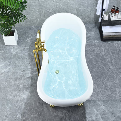 Porva 69" x 29" Acrylic Clawfoot Soaking Bathtub in Glossy Black with Brushed Brass Drain and Overflow
