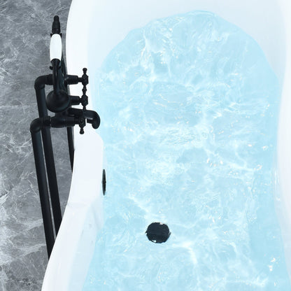 Porva 69" x 29" Acrylic Clawfoot Soaking Bathtub in Glossy White with Matte Black Drain and Overflow