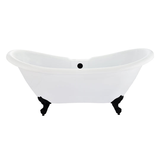 Porva 69" x 29" Acrylic Clawfoot Soaking Bathtub in Glossy White with Matte Black Drain and Overflow