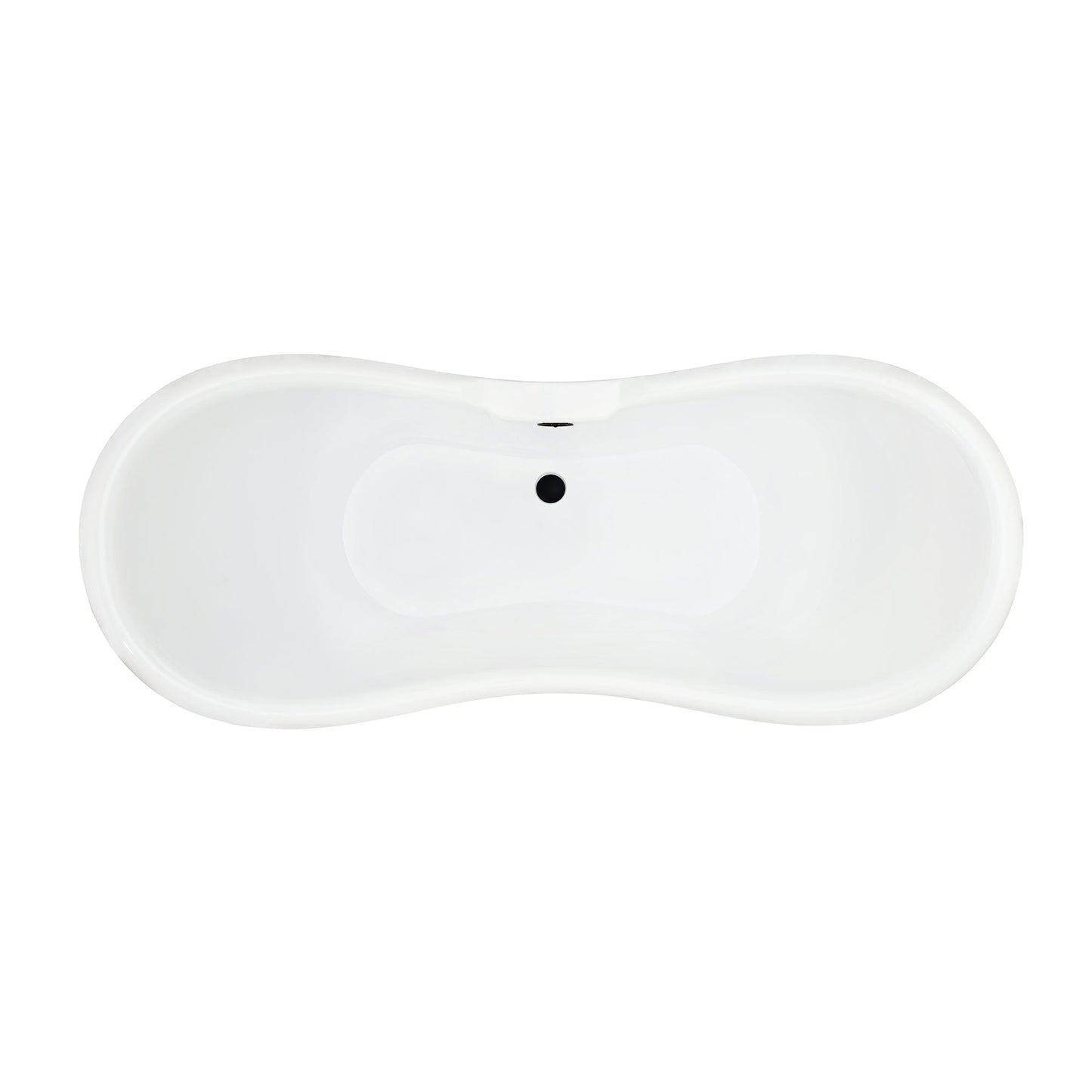 Porva 69" x 29" Acrylic Clawfoot Soaking Bathtub in Glossy White with Matte Black Drain and Overflow