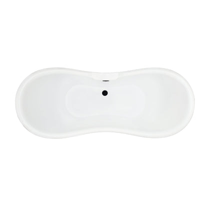 Porva 69" x 29" Acrylic Clawfoot Soaking Bathtub in Glossy White with Matte Black Drain and Overflow