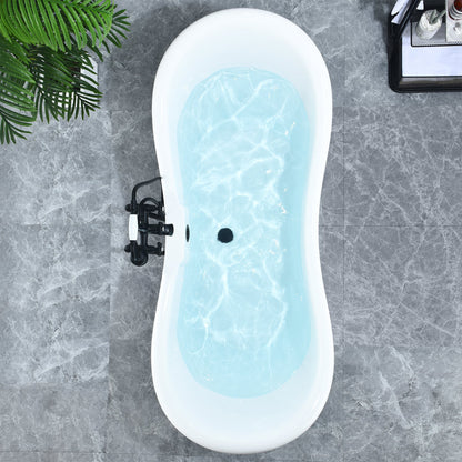 Porva 69" x 29" Acrylic Clawfoot Soaking Bathtub in Glossy White with Matte Black Drain and Overflow