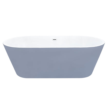 Szany 67" x 32" Flatbottom Freestanding Acrylic Soaking Bathtub in Glossy Gray with Drain and Overflow