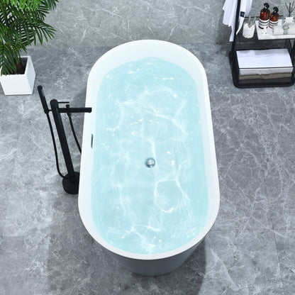Szany 67" x 32" Flatbottom Freestanding Acrylic Soaking Bathtub in Glossy Gray with Drain and Overflow