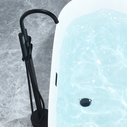 Tazlar 63" x 28" Flatbottom Freestanding Acrylic Soaking Bathtub in Glossy White with Drain and Overflow