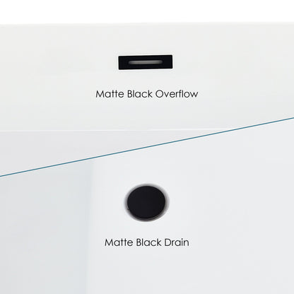 Tazlar 63" x 28" Flatbottom Freestanding Acrylic Soaking Bathtub in Glossy White with Drain and Overflow
