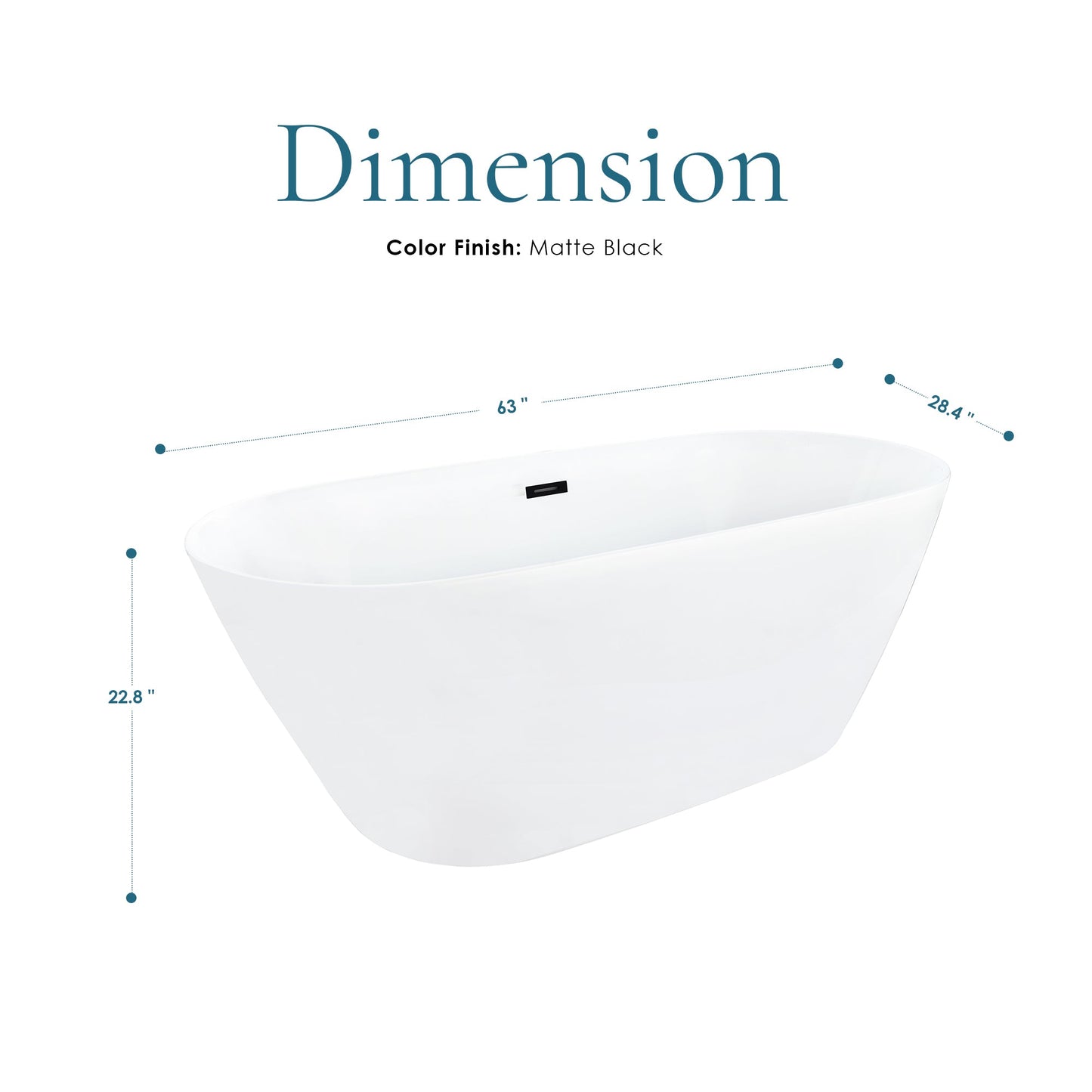Tazlar 63" x 28" Flatbottom Freestanding Acrylic Soaking Bathtub in Glossy White with Drain and Overflow