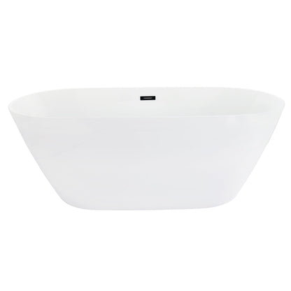 Tazlar 63" x 28" Flatbottom Freestanding Acrylic Soaking Bathtub in Glossy White with Drain and Overflow