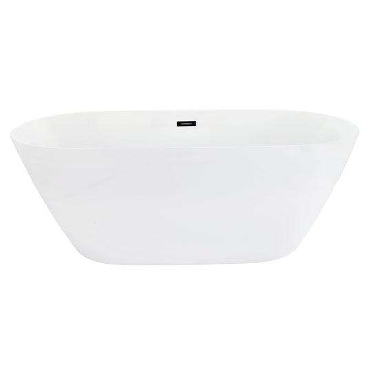 Tazlar 63" x 28" Flatbottom Freestanding Acrylic Soaking Bathtub in Glossy White with Drain and Overflow