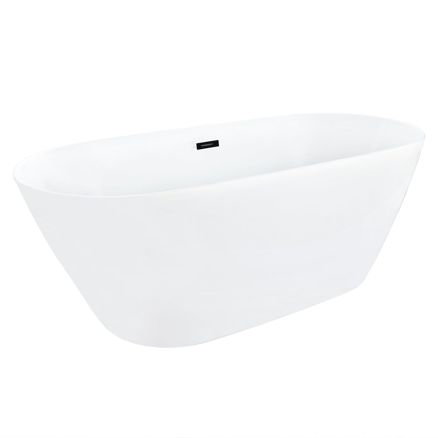 Tazlar 63" x 28" Flatbottom Freestanding Acrylic Soaking Bathtub in Glossy White with Drain and Overflow