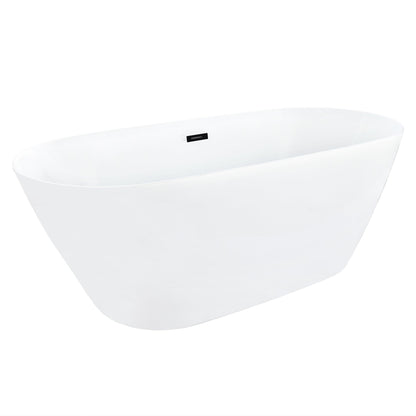 Tazlar 63" x 28" Flatbottom Freestanding Acrylic Soaking Bathtub in Glossy White with Drain and Overflow