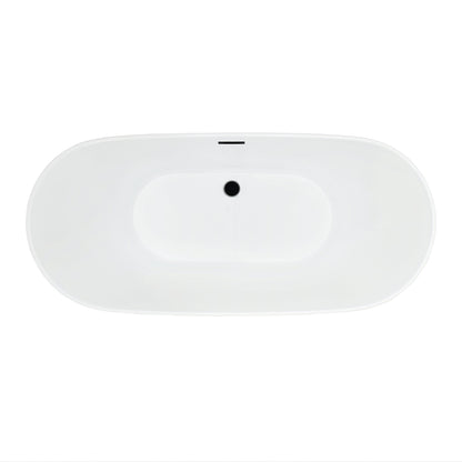 Tazlar 63" x 28" Flatbottom Freestanding Acrylic Soaking Bathtub in Glossy White with Drain and Overflow