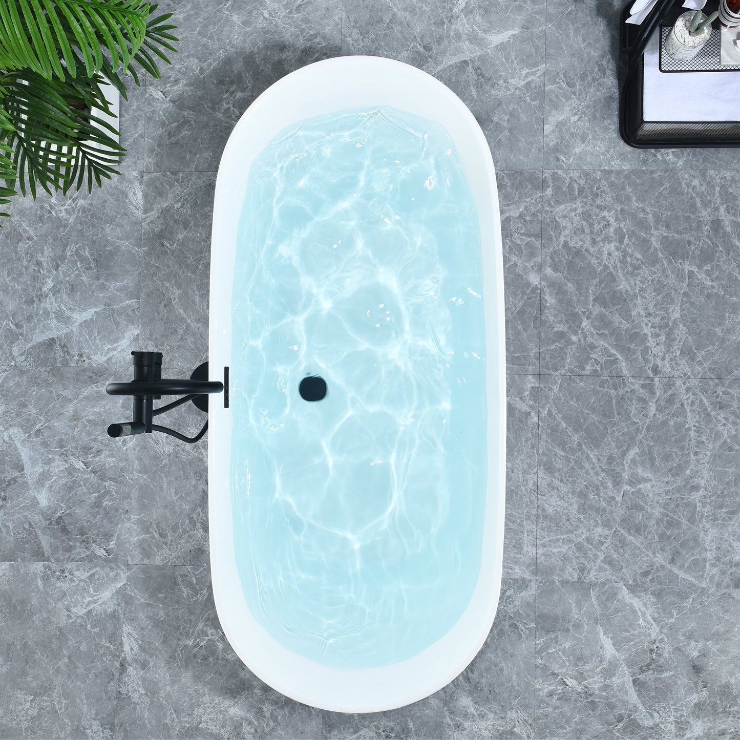 Tazlar 63" x 28" Flatbottom Freestanding Acrylic Soaking Bathtub in Glossy White with Drain and Overflow