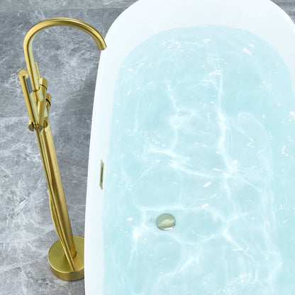 Tazlar 63" x 28" Flatbottom Freestanding Acrylic Soaking Bathtub in Glossy White with Drain and Overflow