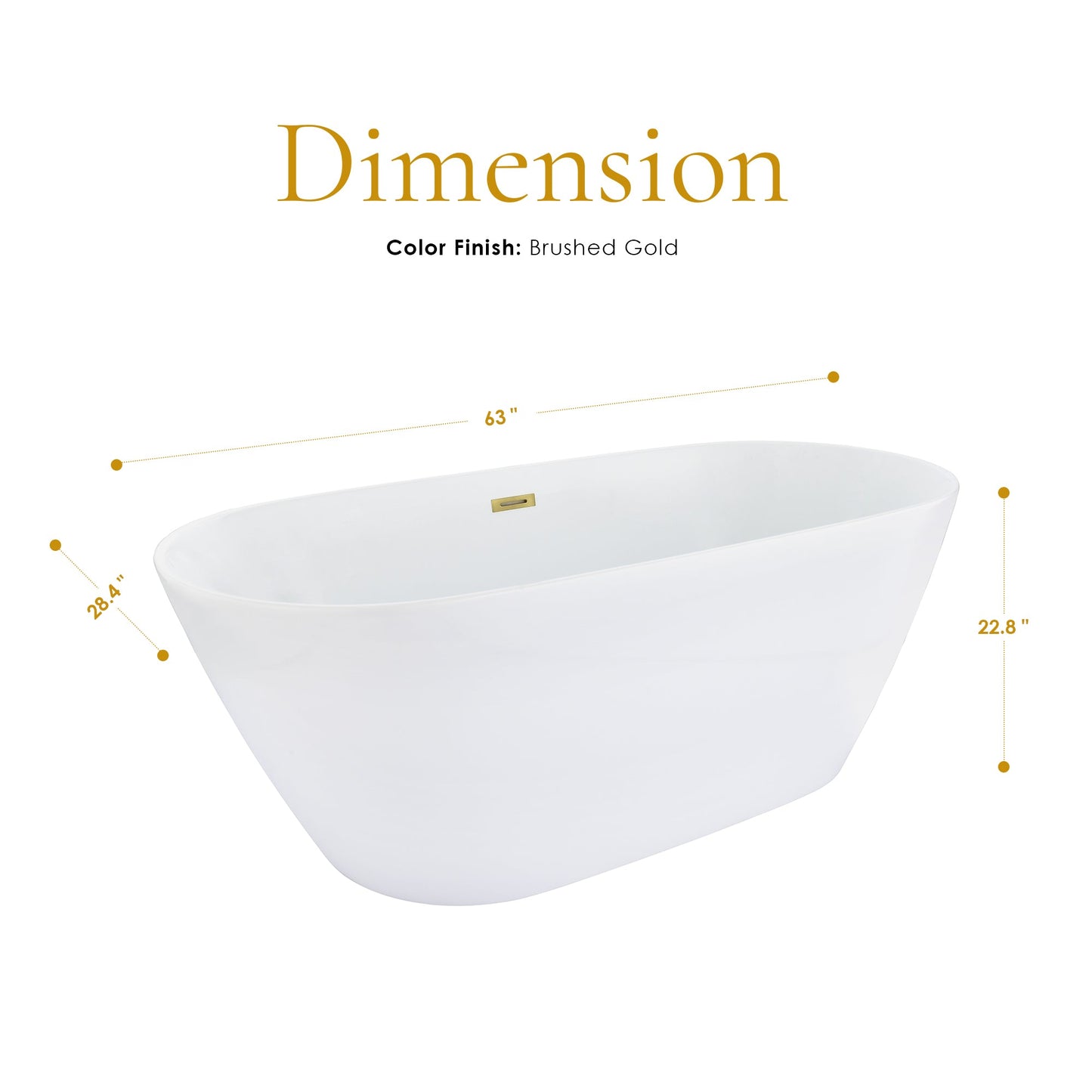 Tazlar 63" x 28" Flatbottom Freestanding Acrylic Soaking Bathtub in Glossy White with Drain and Overflow