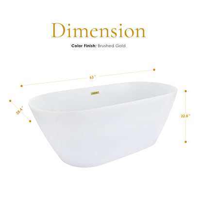 Tazlar 63" x 28" Flatbottom Freestanding Acrylic Soaking Bathtub in Glossy White with Drain and Overflow