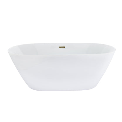 Tazlar 63" x 28" Flatbottom Freestanding Acrylic Soaking Bathtub in Glossy White with Drain and Overflow