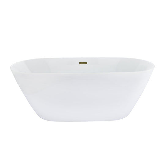 Tazlar 63" x 28" Flatbottom Freestanding Acrylic Soaking Bathtub in Glossy White with Drain and Overflow