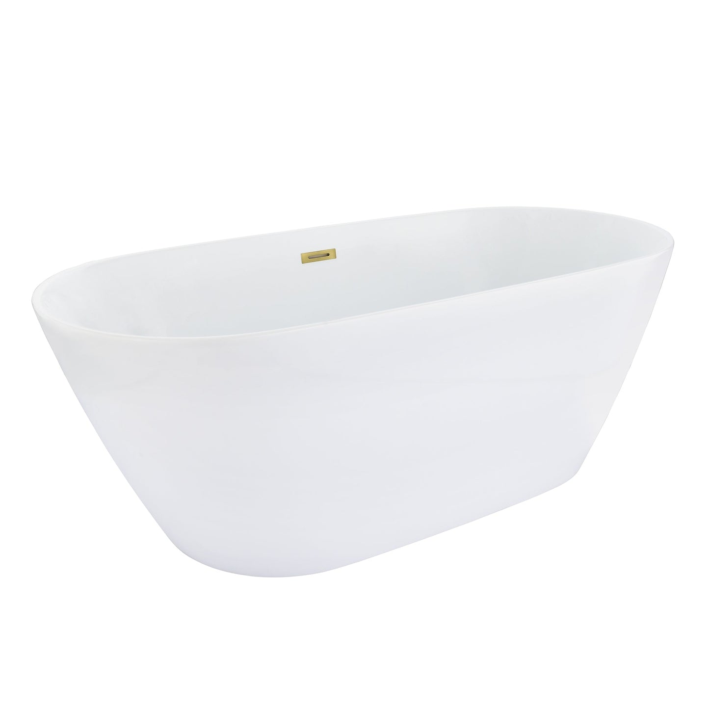 Tazlar 63" x 28" Flatbottom Freestanding Acrylic Soaking Bathtub in Glossy White with Drain and Overflow