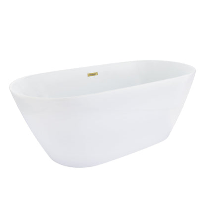 Tazlar 63" x 28" Flatbottom Freestanding Acrylic Soaking Bathtub in Glossy White with Drain and Overflow