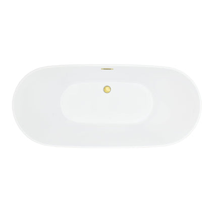 Tazlar 63" x 28" Flatbottom Freestanding Acrylic Soaking Bathtub in Glossy White with Drain and Overflow