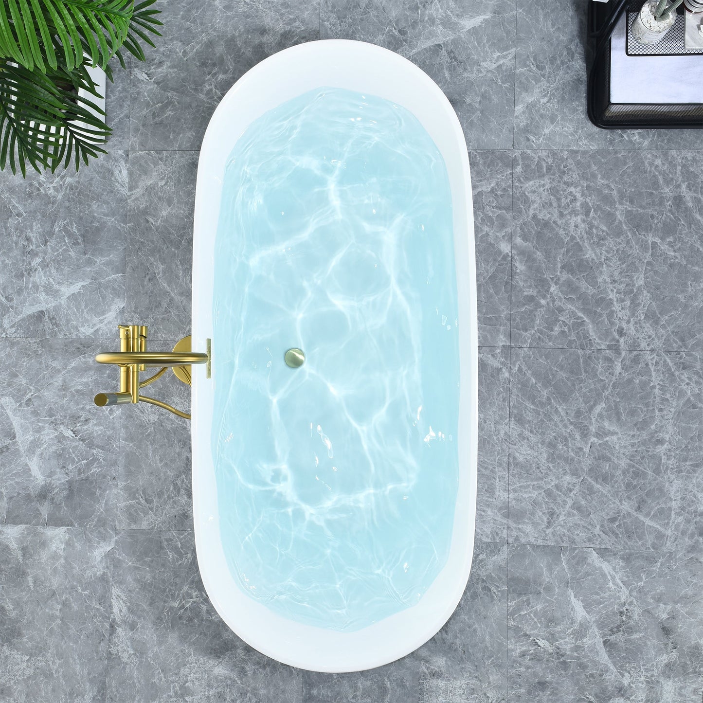 Tazlar 63" x 28" Flatbottom Freestanding Acrylic Soaking Bathtub in Glossy White with Drain and Overflow