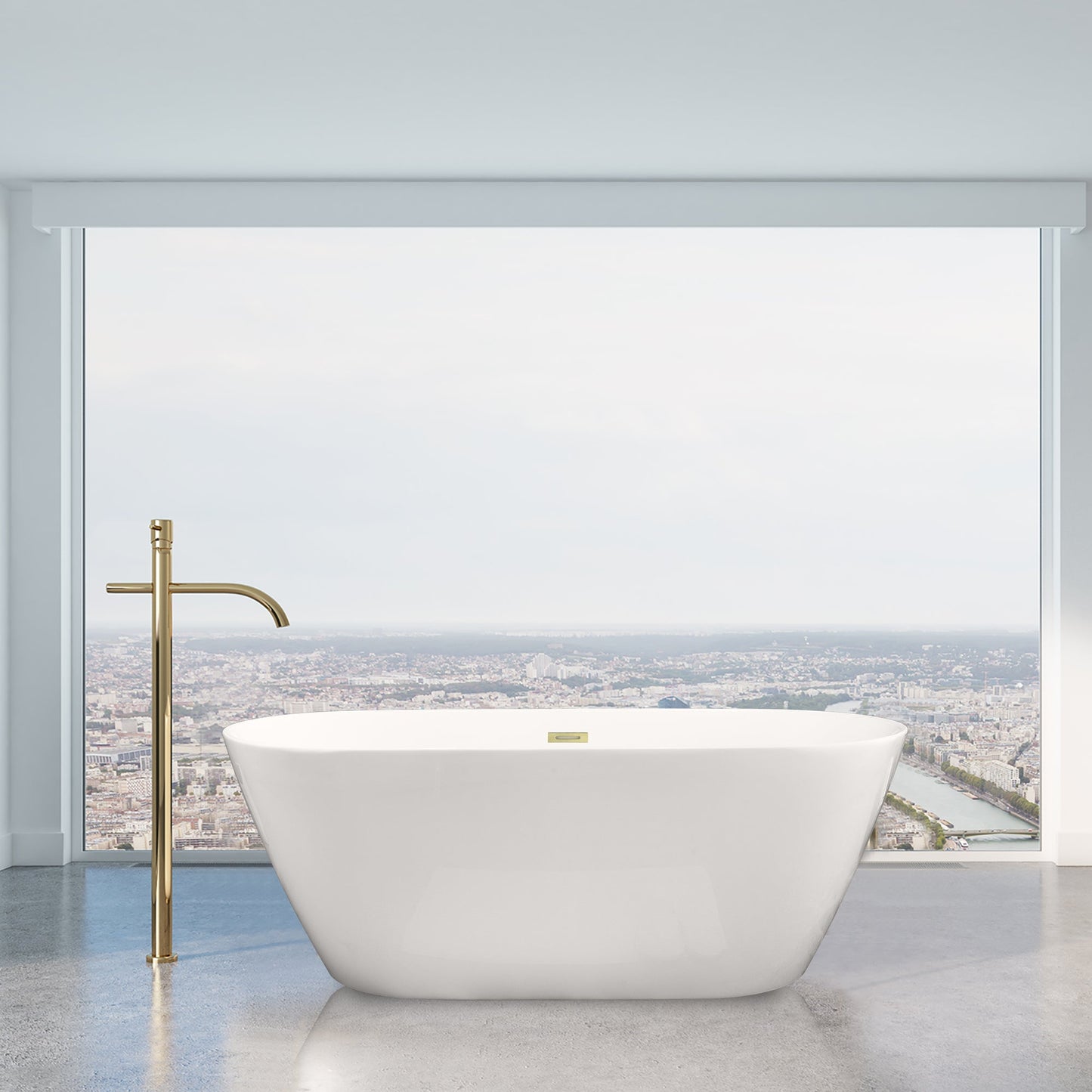 Tazlar 63" x 28" Flatbottom Freestanding Acrylic Soaking Bathtub in Glossy White with Drain and Overflow