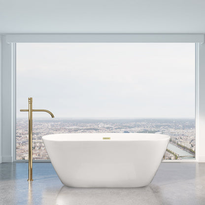 Tazlar 63" x 28" Flatbottom Freestanding Acrylic Soaking Bathtub in Glossy White with Drain and Overflow