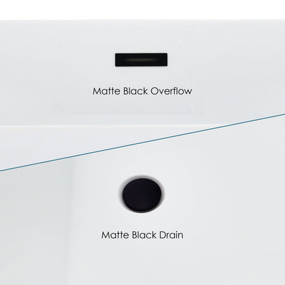 Carani 65" x 28" Flatbottom Freestanding Acrylic Soaking Bathtub in Glossy White with Drain and Overflow
