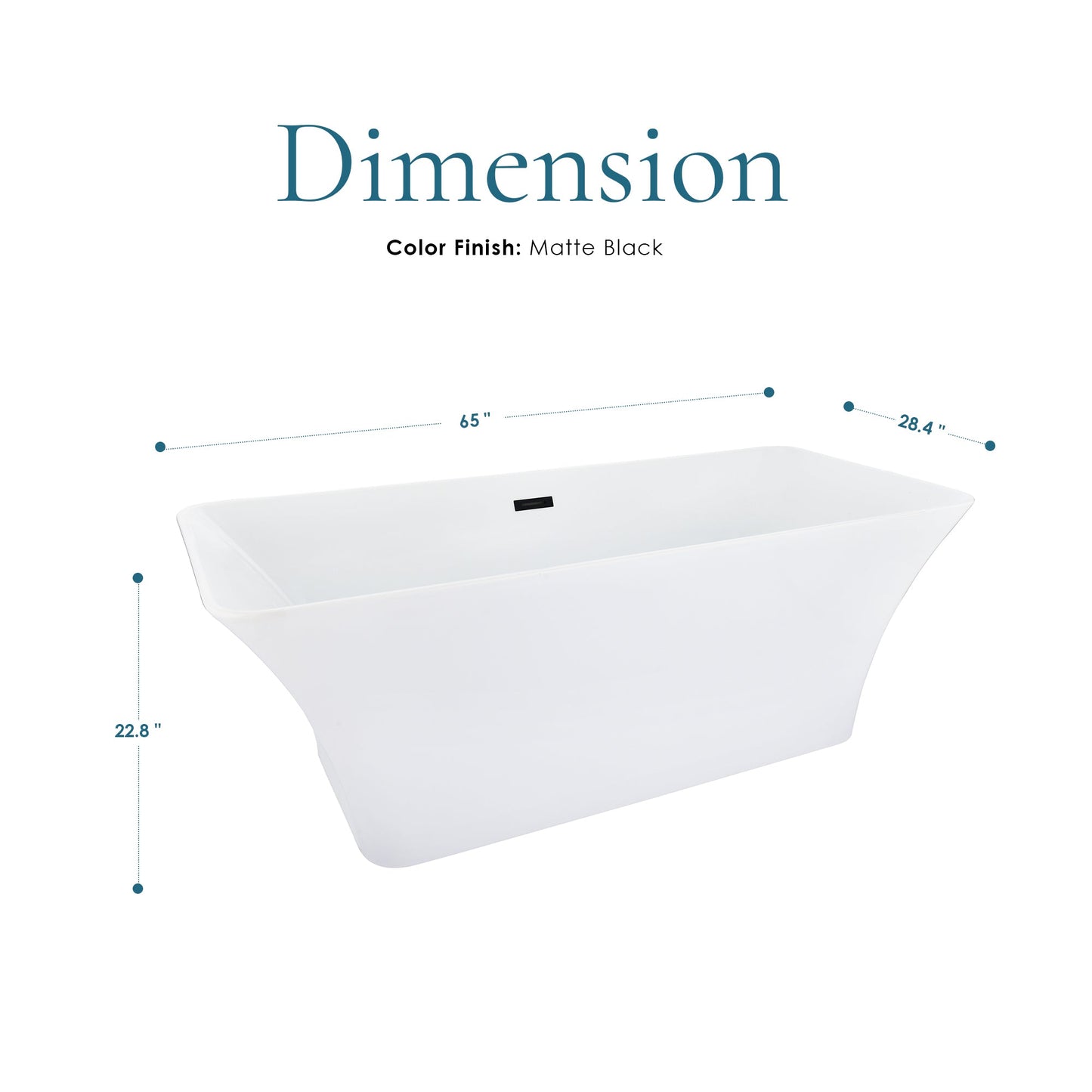 Carani 65" x 28" Flatbottom Freestanding Acrylic Soaking Bathtub in Glossy White with Drain and Overflow