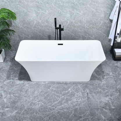 Carani 65" x 28" Flatbottom Freestanding Acrylic Soaking Bathtub in Glossy White with Drain and Overflow