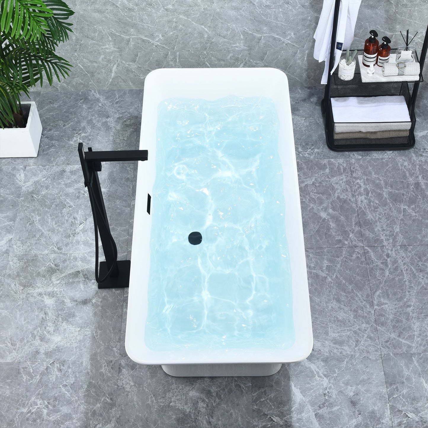 Carani 65" x 28" Flatbottom Freestanding Acrylic Soaking Bathtub in Glossy White with Drain and Overflow
