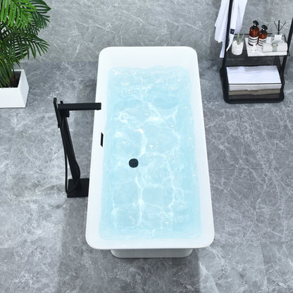 Carani 65" x 28" Flatbottom Freestanding Acrylic Soaking Bathtub in Glossy White with Drain and Overflow