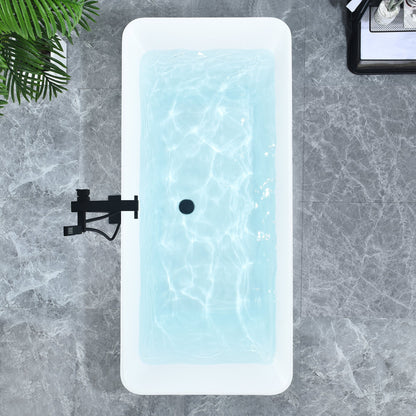 Carani 65" x 28" Flatbottom Freestanding Acrylic Soaking Bathtub in Glossy White with Drain and Overflow
