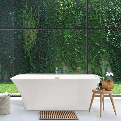 Carani 65" x 28" Flatbottom Freestanding Acrylic Soaking Bathtub in Glossy White with Drain and Overflow