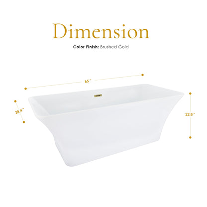 Carani 65" x 28" Flatbottom Freestanding Acrylic Soaking Bathtub in Glossy White with Drain and Overflow