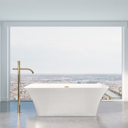 Carani 65" x 28" Flatbottom Freestanding Acrylic Soaking Bathtub in Glossy White with Drain and Overflow