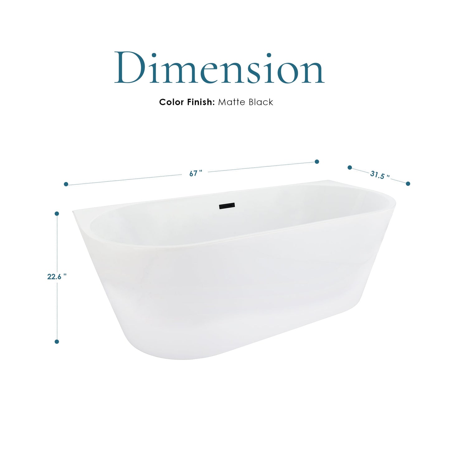 Satchi 67" x 32" Flatbottom Freestanding Acrylic Soaking Bathtub in Glossy White with Drain and Overflow