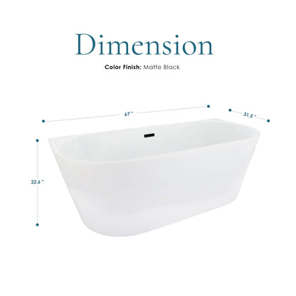 Satchi 67" x 32" Flatbottom Freestanding Acrylic Soaking Bathtub in Glossy White with Drain and Overflow