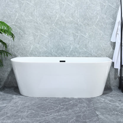 Satchi 67" x 32" Flatbottom Freestanding Acrylic Soaking Bathtub in Glossy White with Drain and Overflow