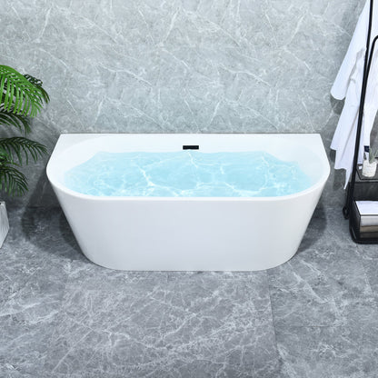 Satchi 67" x 32" Flatbottom Freestanding Acrylic Soaking Bathtub in Glossy White with Drain and Overflow