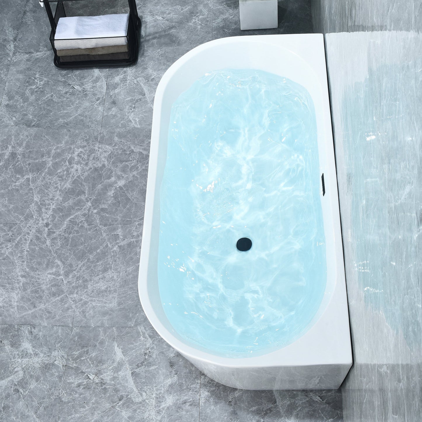 Satchi 67" x 32" Flatbottom Freestanding Acrylic Soaking Bathtub in Glossy White with Drain and Overflow